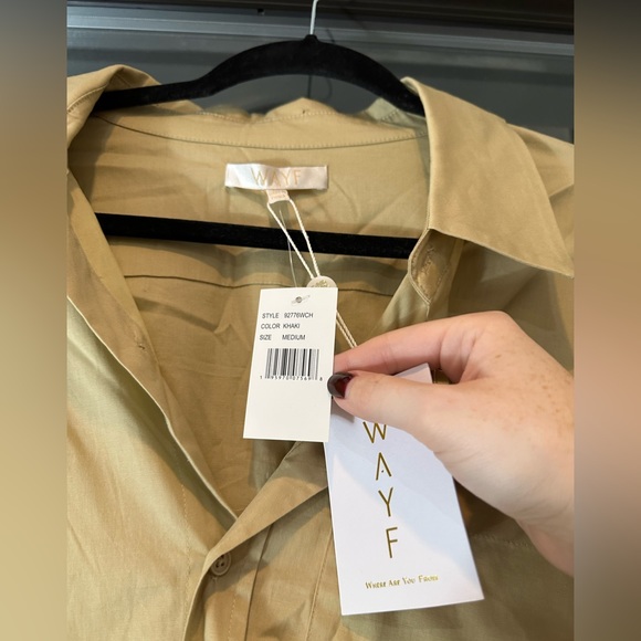 WAYF Khaki Long Sleeve Shirt Dress - Picture 3 of 4